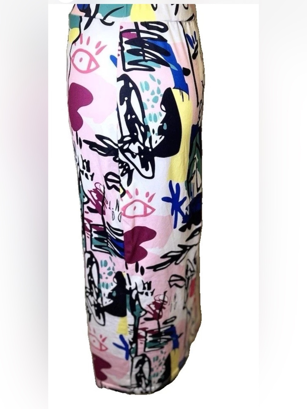 Abstract Face Print Midi Pencil Skirt Pop Art Colorful High Waisted Medium - Picture 2 of 5